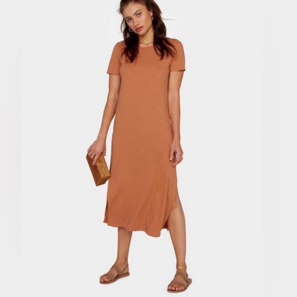NWT MATE the Label Dana Midi Dress Organic Cotton Small Clay
